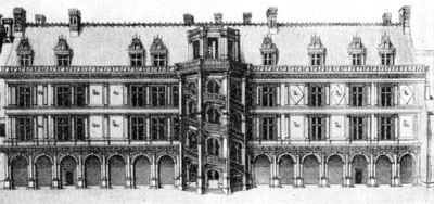 Архитектура Франции эпохи Возрождения: Блуа. Дворец Франциска I, 1515—1524 гг. Жак Сурдо и Доменико да Кортона. Дворовый фасад