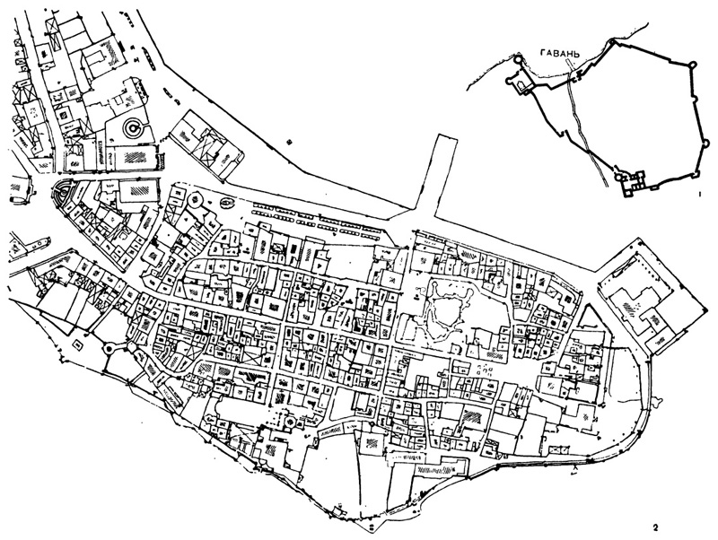 Архитектура Югославии эпохи Возрождения: Планы городов: 1 — Сень; схема укреплений; 2 — Пореч