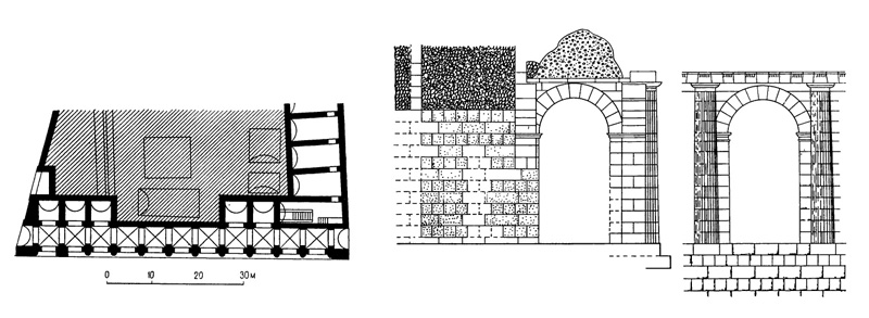Архитектура Древнего Рима. Римский форум. Табуларий. 78 г. до н.э. План, разрез, фрагмент фасада