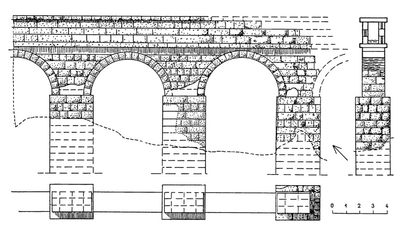 Архитектура Древнего Рима. Акведук Марция, 140 г. до н. э. Фасад, разрез и план
