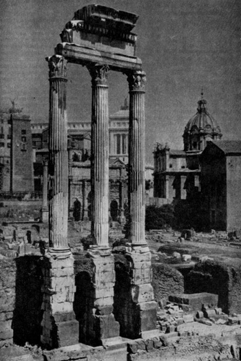 Архитектура Древнего Рима. Римский форум. Храм Диоскуров, 6 г. н.э. Современный вид
