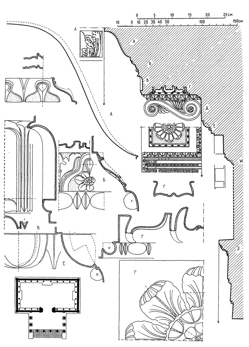 Архитектура Древнего Рима. Римский форум. Храм Конкордии, начало I в. н.э. План, профили (по Тэбельманну)